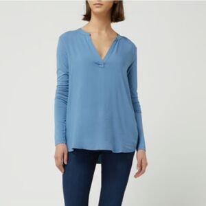 NWT Kaffe Blue Viscose Relaxed Fit Long Sleeve Mandarin Collar Blouse
